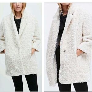 Silence + Noise Ivory Faux Fur Fuzzy Cocoon Coat Teddy
